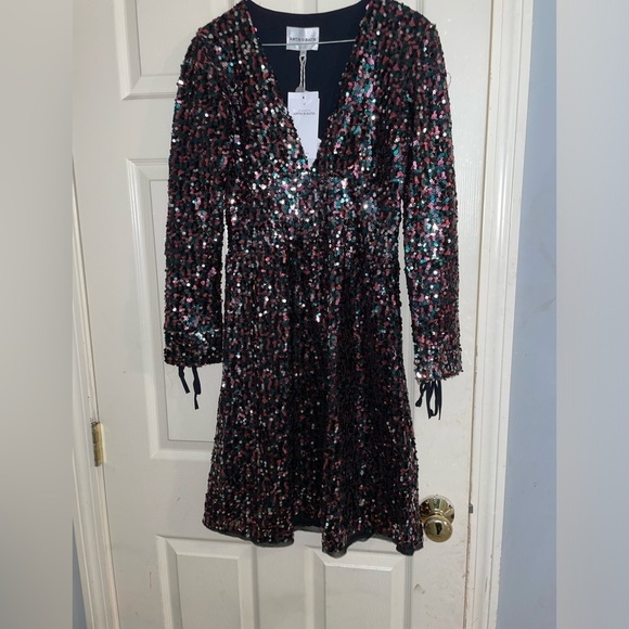 New Antik Batik Lazer Lace-up Sequin Tulle Mini Dress SZ 6 - Picture 7 of 16